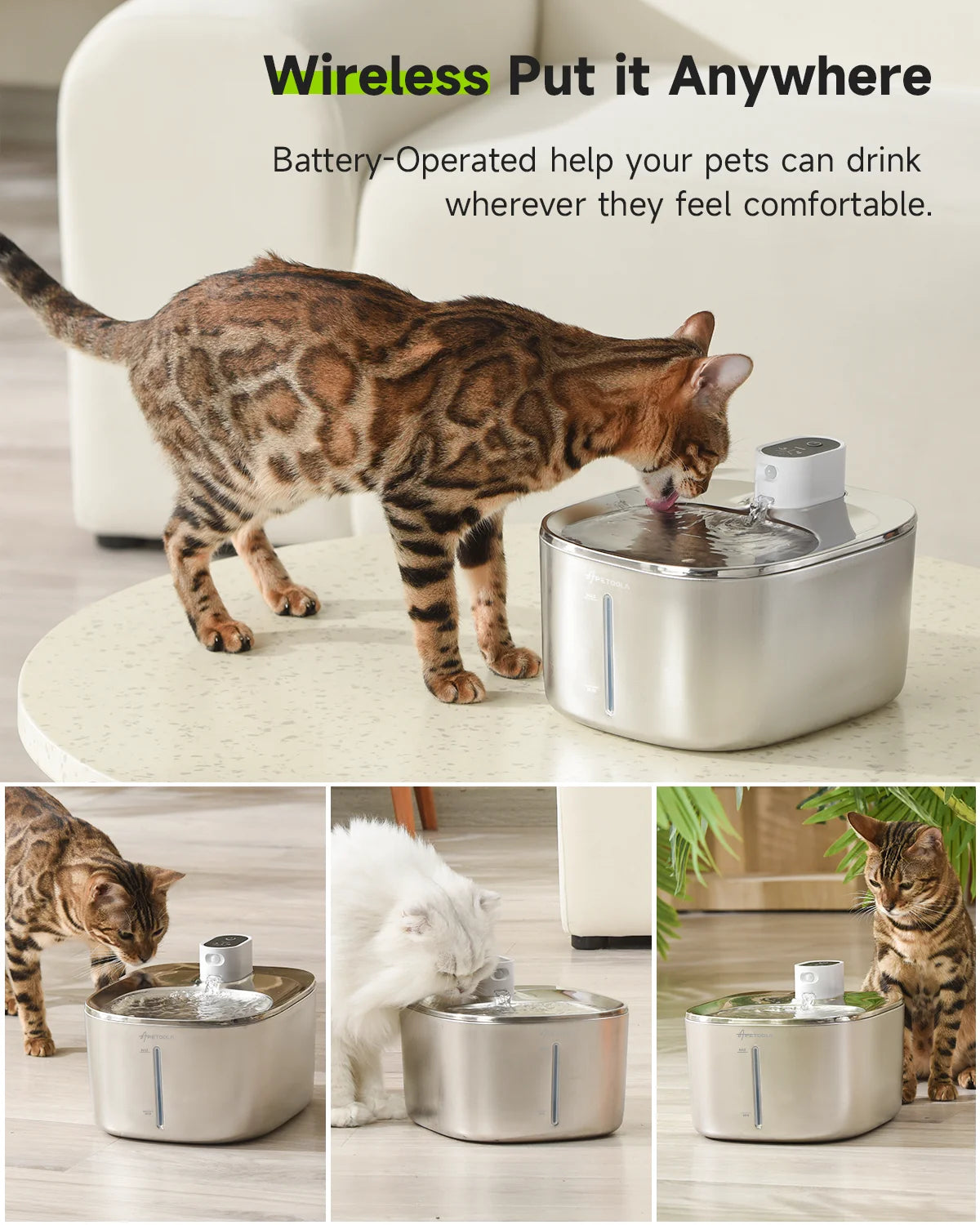 APETDOLA 4L Wireless Pet Fountain - Auto-Sensor Water Dispenser with 3 Modes for Cats & Dogs